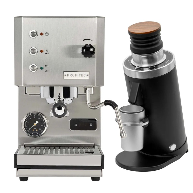 Profitec Go (Stainless Steel) Espresso Machine & DF64 Gen 2 Grinder w/ DLC Burrs (Black) Bundle
