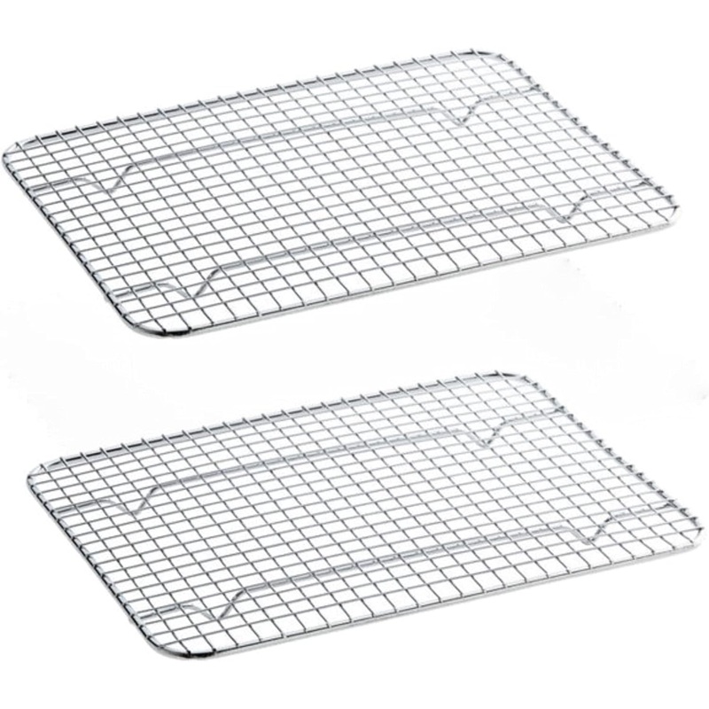 Rectangular Wire Pan Grate Chrome-Plated Set of 2-Fits Third Size  Cooling Rack Baking Sheet GraSheet Cookie Panste Cake Rack for Pies Cookies Pastries Cakes