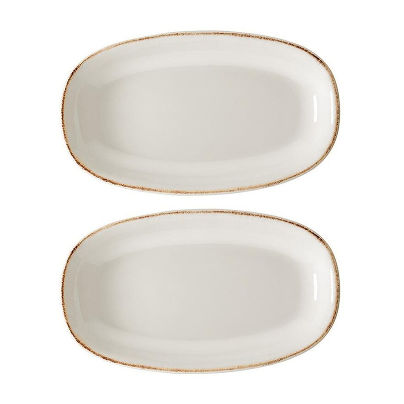 Retro 9.5″ x 5.5″ x h:1.25″ Oval Decorated Porcelain Platter (Set of 2)