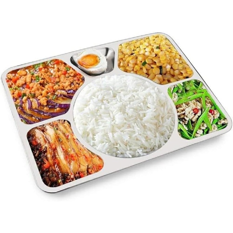 Stainless Steel Tray- Portion Control Plate Divided Plate Reusable Dinnerware Compartment Plate Dishwasher Safe Perfect for Dinner Dishes