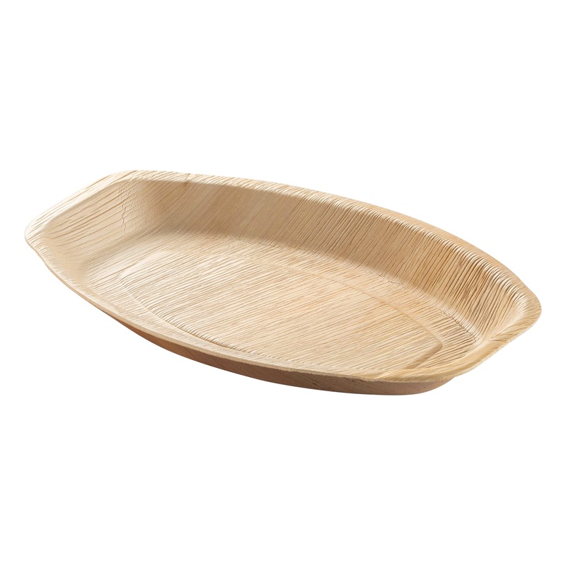 9″ x 13″ Oval Natural Palm Leaf Eco-Friendly Disposable Trays