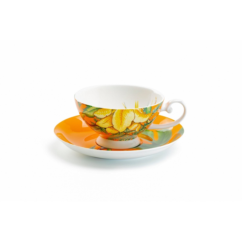 Bird of Paradise and Monstera Leaf Bone China Tea Cup and Saucer