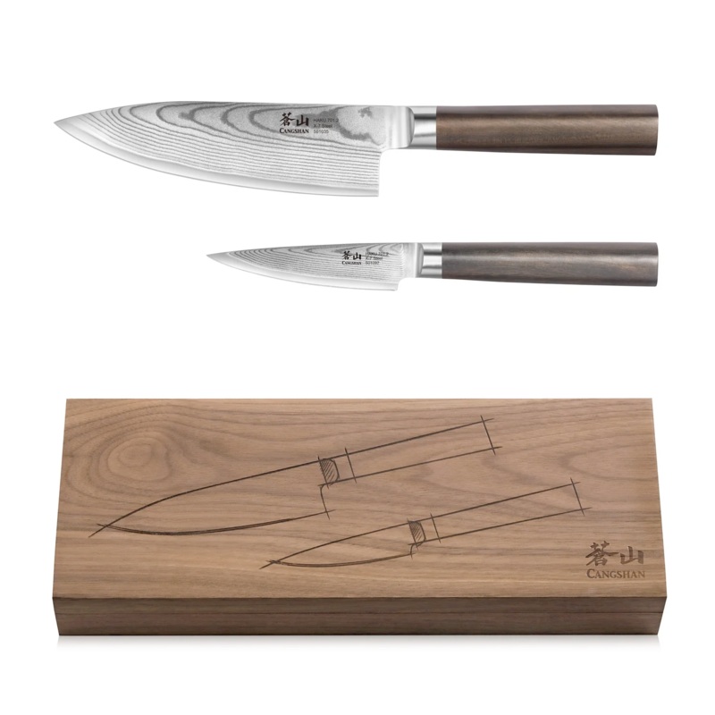 Cangshan Haku Series Damascus Steel Forged 2-Piece Starter Set with Walnut Box