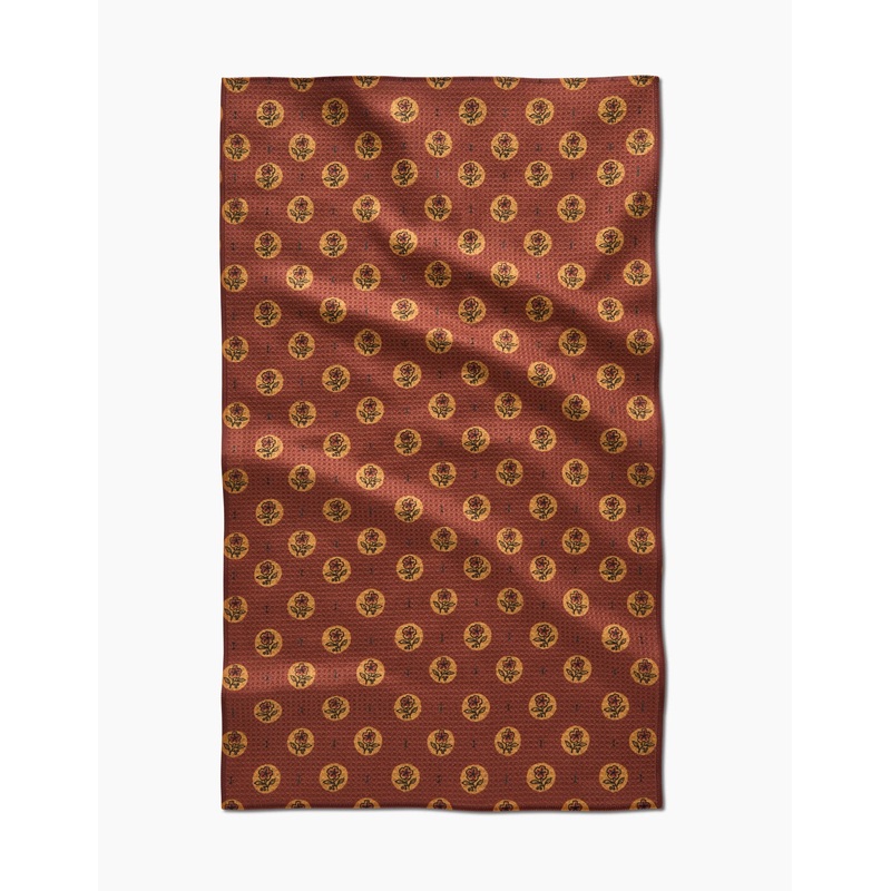Geometry Artisanal Floral Orange Tea Towel