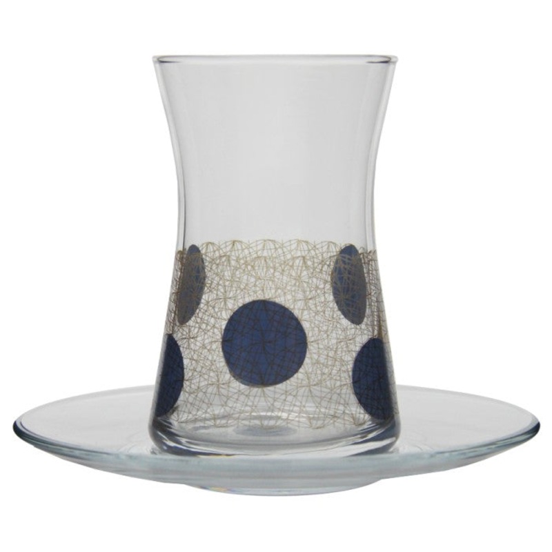 Pasabahce Telkari Turkish Teacups and Plates, 12 Pcs, 5.4 Oz (160 cc)