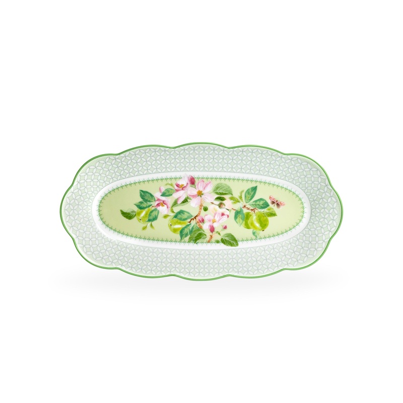 11.75″ Apple Blossom Geo Harmony Bone China Oval Serving Platter with Gift Box