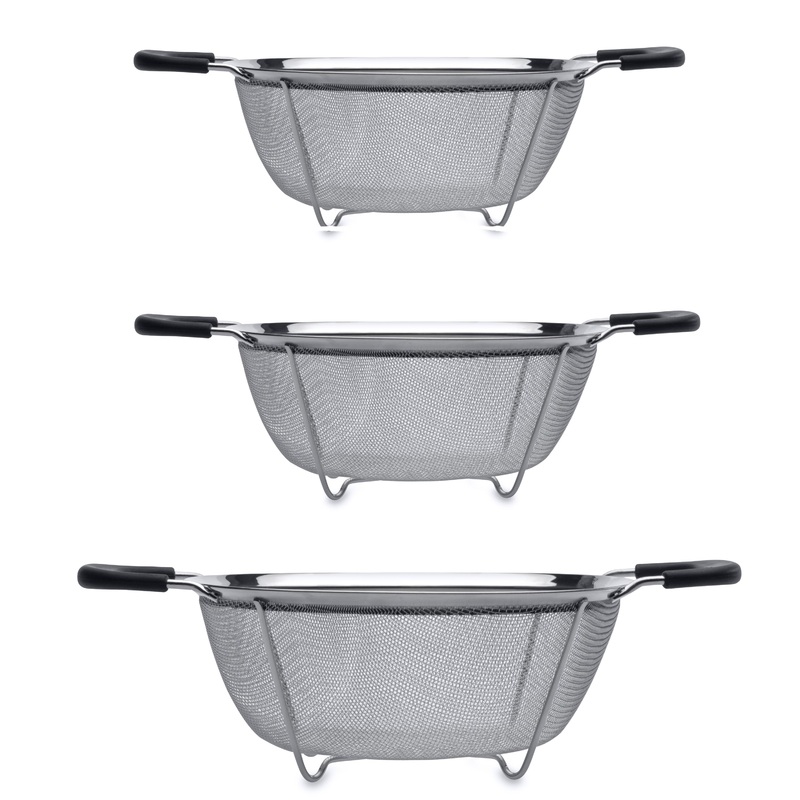 BergHOFF Essentials 3Pc Graduated Colander Set, 18/10 Stainless Steel, Sturdy Feet