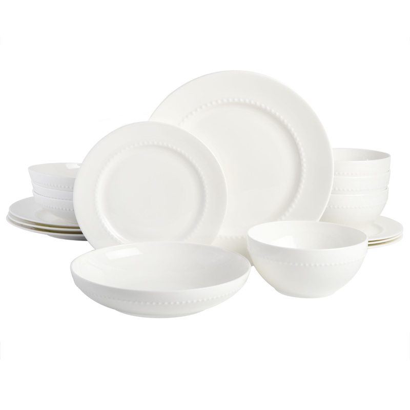 Gibson Elite Embossed Bone China 16-Piece Double Bowl Dinnerware Set – White