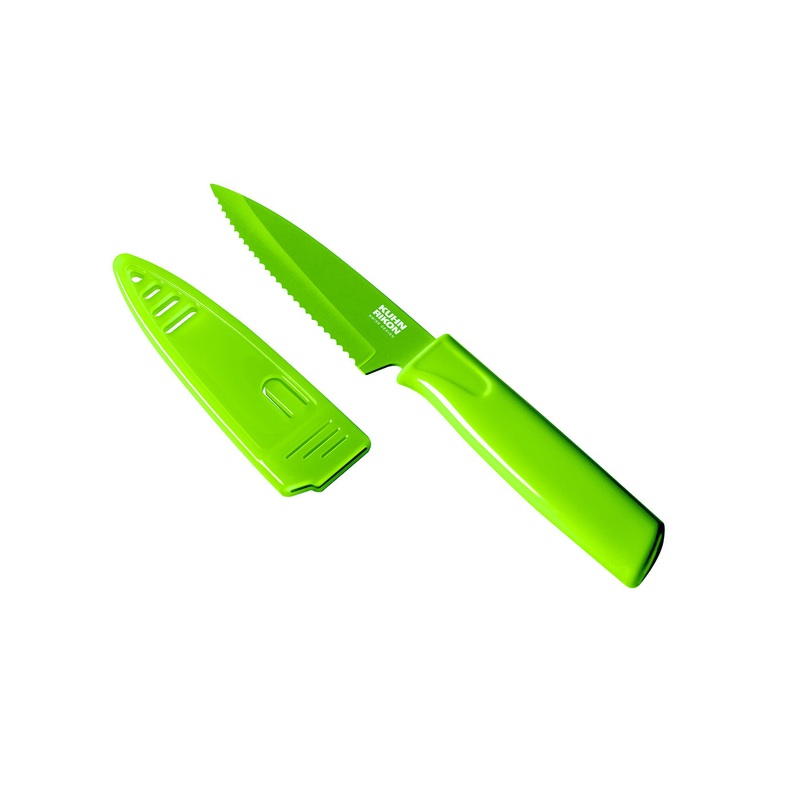Kuhn Rikon Colori Non-Stick Serrated Paring Knife with Safety Sheath, 4 inch