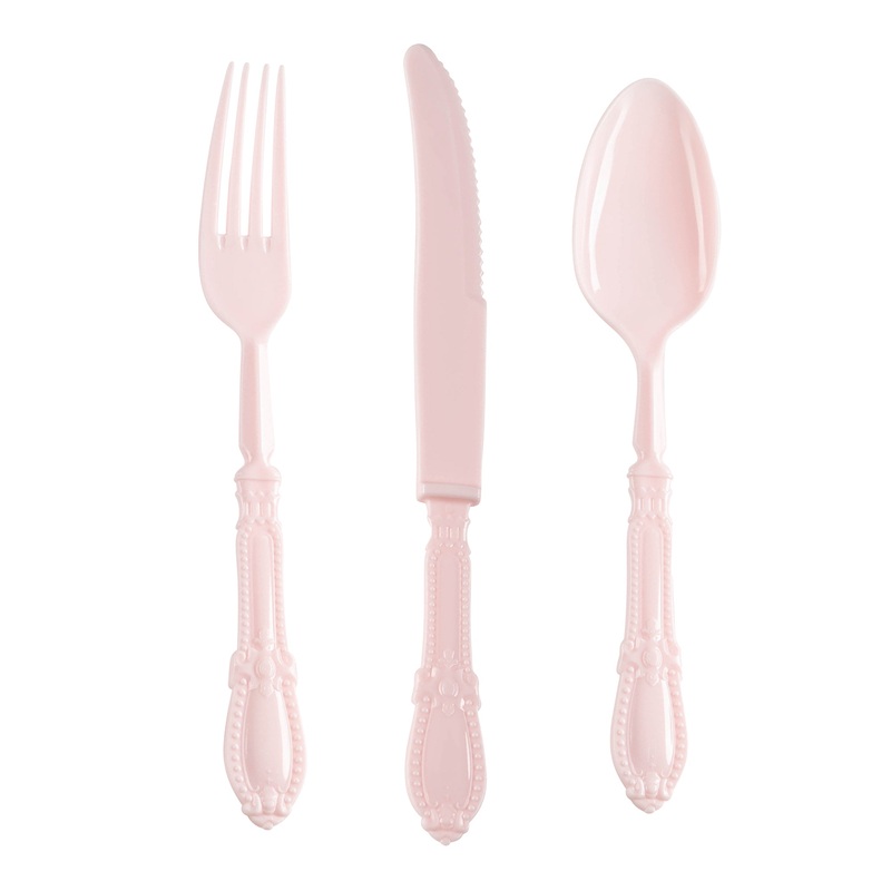 Pink Baroque Disposable Plastic Cutlery Set – 20 Spoons, 20 Forks and 20 Knives