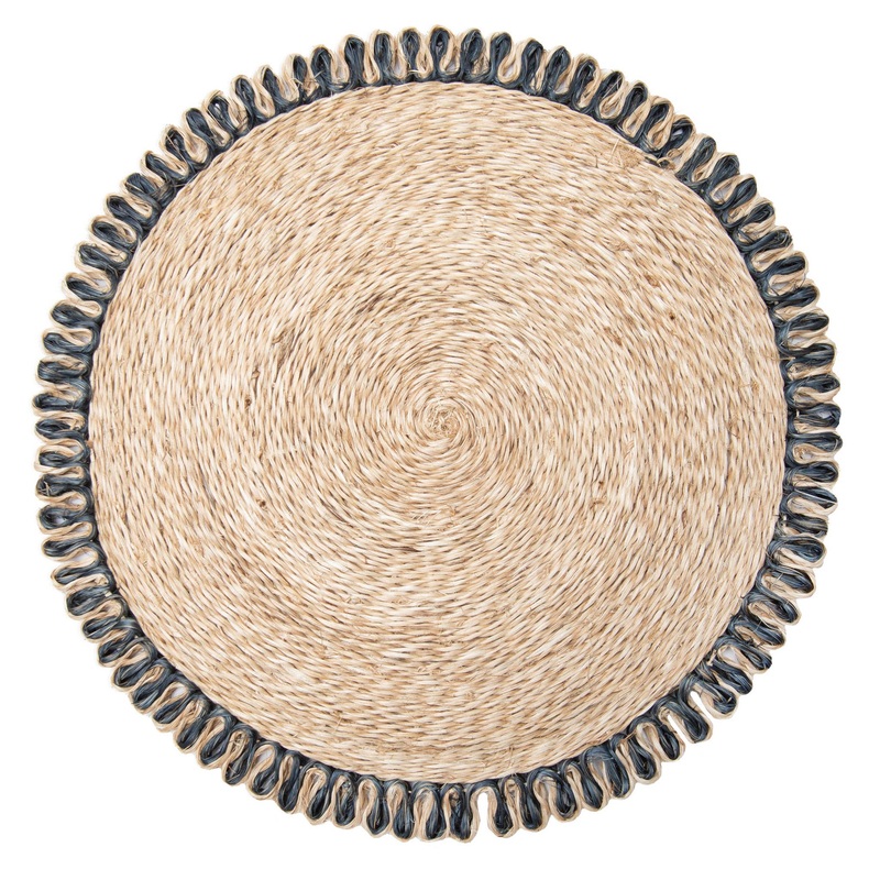 Couleur Nature Loopy Abaca Natural & Navy 15″ Round – Set of 4
