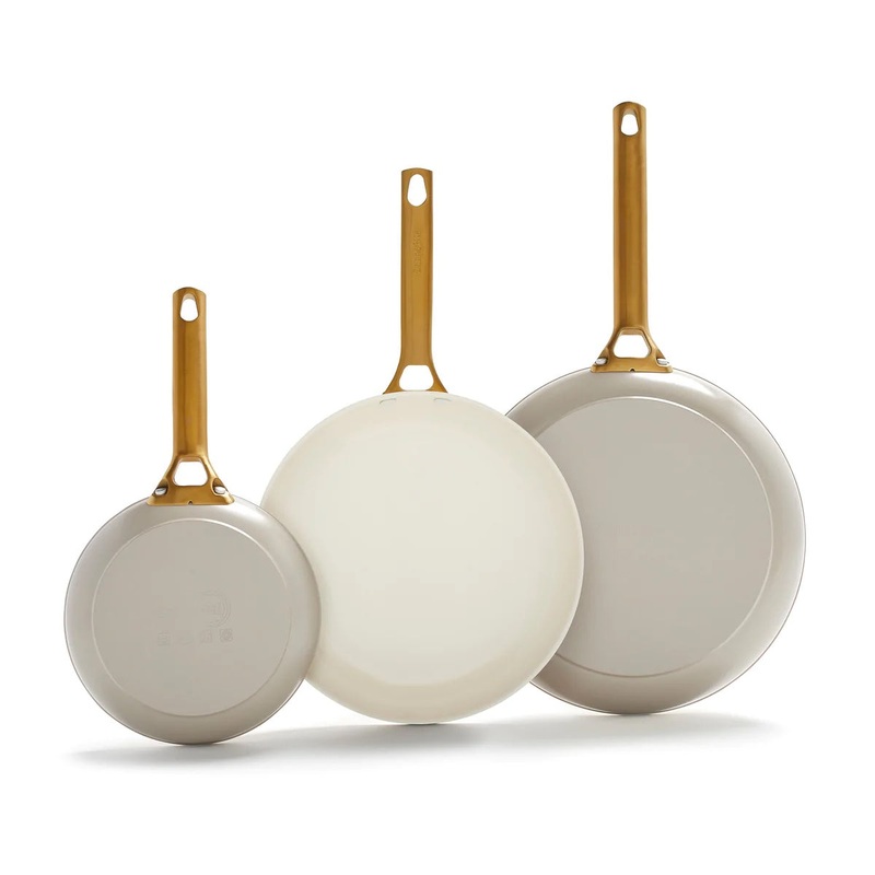 GreenPan Reserve Hard Anodized Ceramic Nonstick 3 Piece Frying Pan Set, Taupe