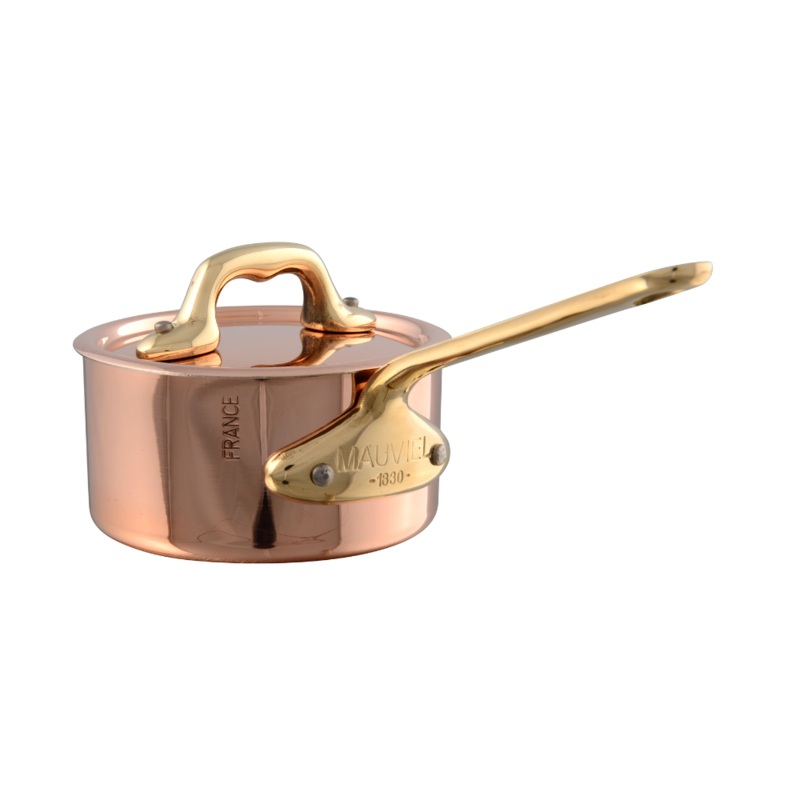 Mauviel M’MINIS Copper Sauce Pan With Lid, Brass Handles, 3.54-In