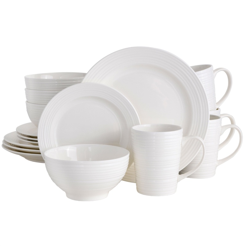 Gibson Home Amelia Court 16-Piece Fine Ceramic Dinnerware Set – White