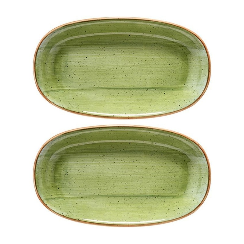 Therapy 9.5″ x 5.5″ x h:1.25″ Oval Green Porcelain Platter (Set of 2)
