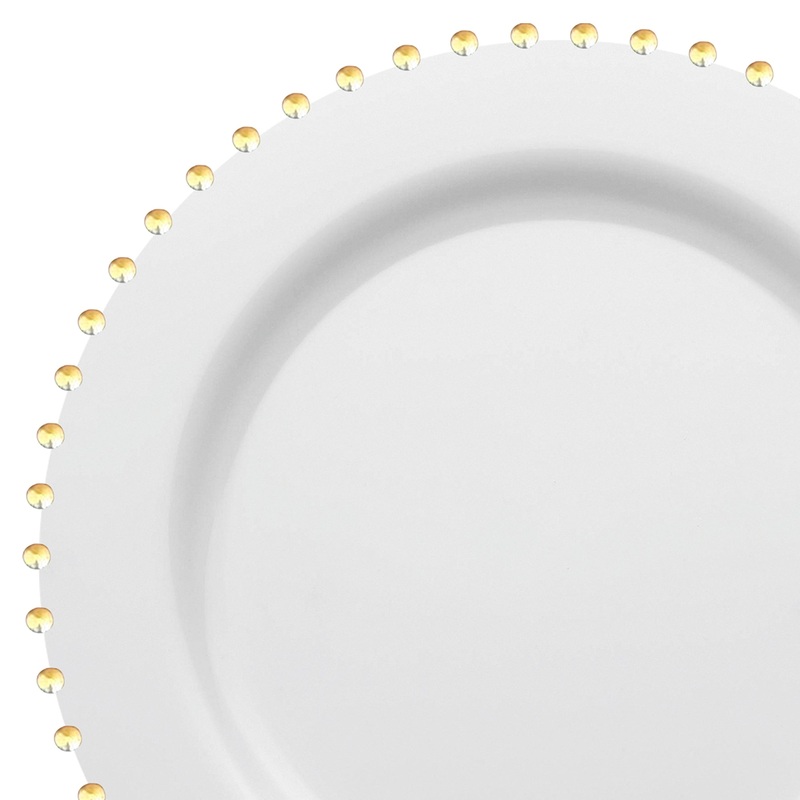White with Gold Pearl String Round Disposable Plastic Salad Plates (7)