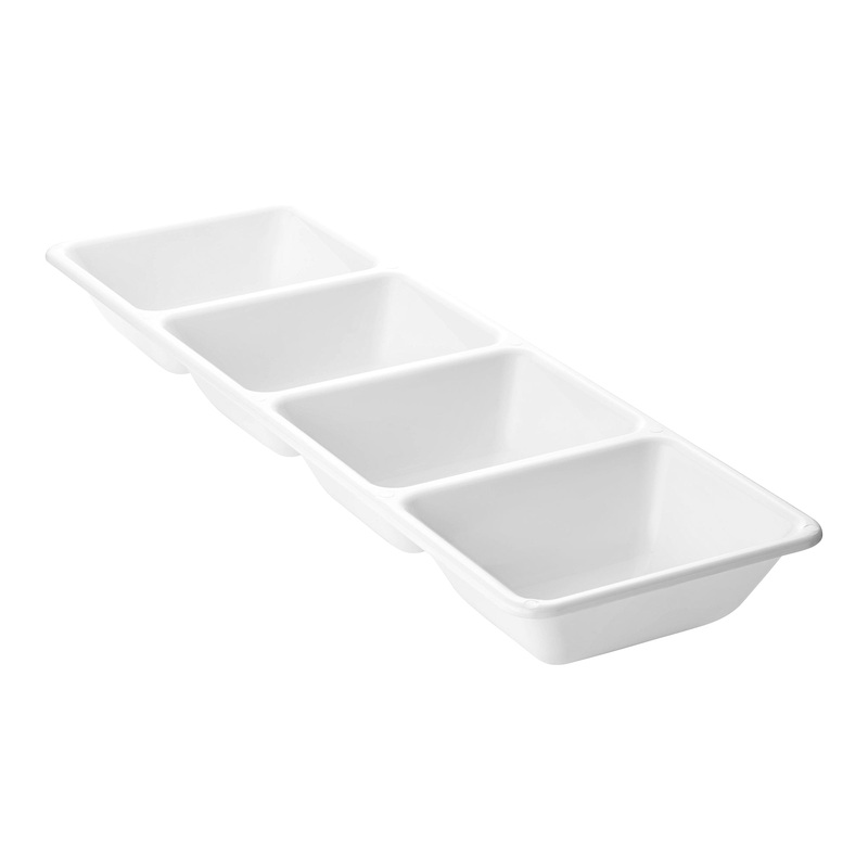 16″ x 5″ White 4-Section Rectangular Disposable Plastic Trays