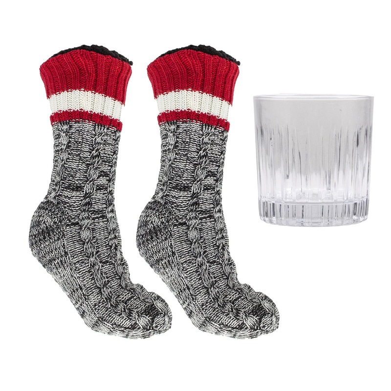 Aromasoles Socks on the Rocks Gift Set, Men’s Slipper Sock & Tumbler Set
