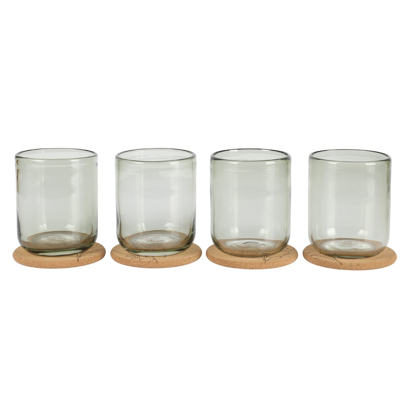 Bloomhouse Sayulita Spring 8-Piece Hand Made 16 oz Jadeite Colored Glass Double Old Fashioned Set w/ Coasters