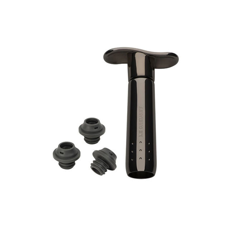 Le Creuset Metal Wine Pump and 3 Stoppers Black Nickel