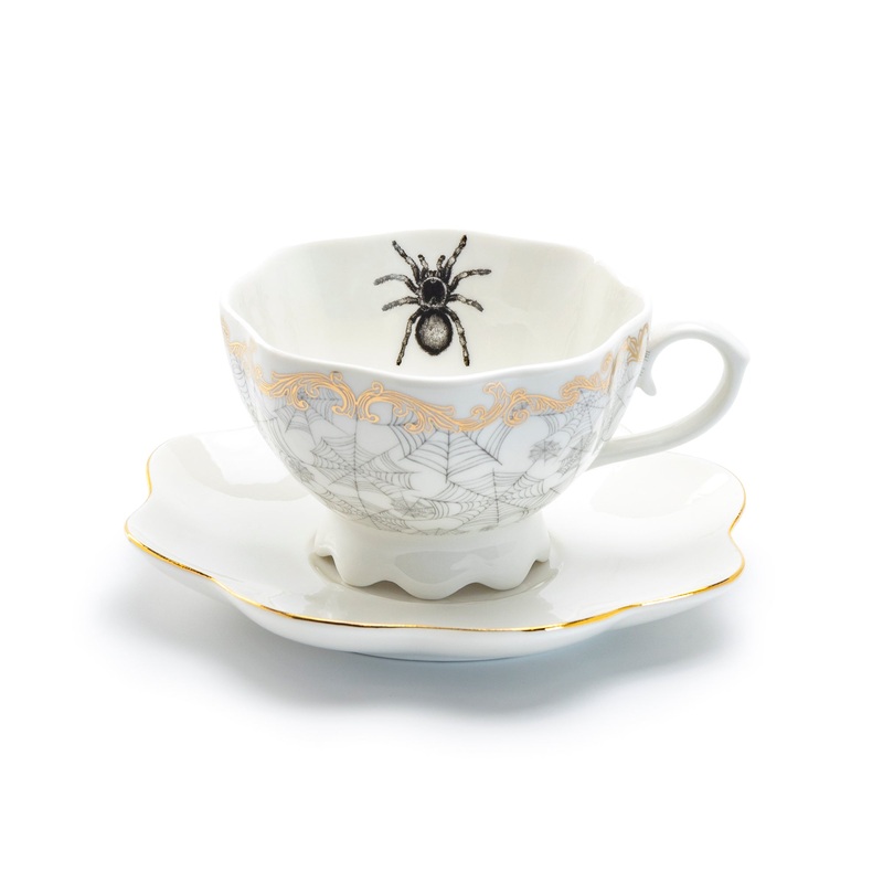 Spider Web White Gold Scallop Tea Cup and Saucer