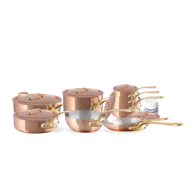 Mauviel M’Heritage M’200 B 16-Piece Cookware Set With Brass Handles
