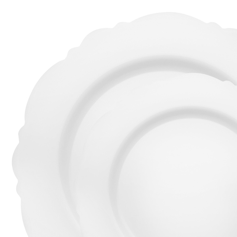 Solid White Round Blossom Disposable Plastic Dinnerware Value Set