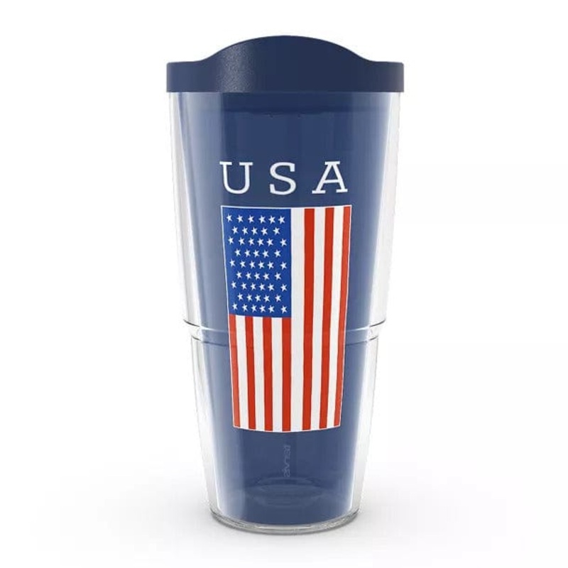 24 oz Tumbler w/Lid USA Flag