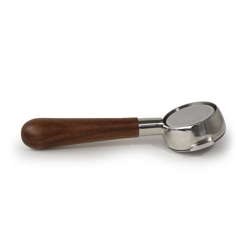 E61 Stainless Bottomless Portafilter, Walnut Handle 21g