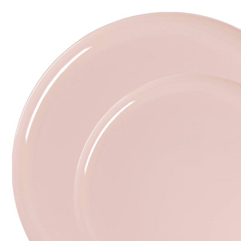 Pink Flat Round Disposable Plastic Dinnerware Value Set