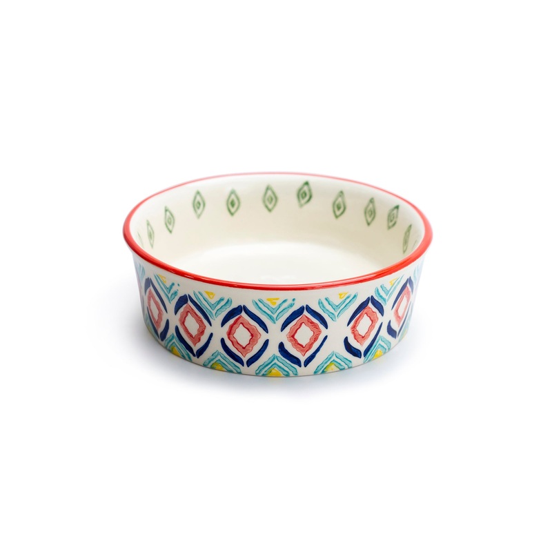 6.25″ Organic Ikat Multicolor Heavy Weight Ceramic Pet Bowl