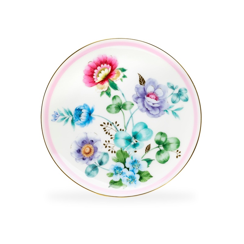 7.5″ Pink Flower Garden Fine Porcelain Dessert Plate