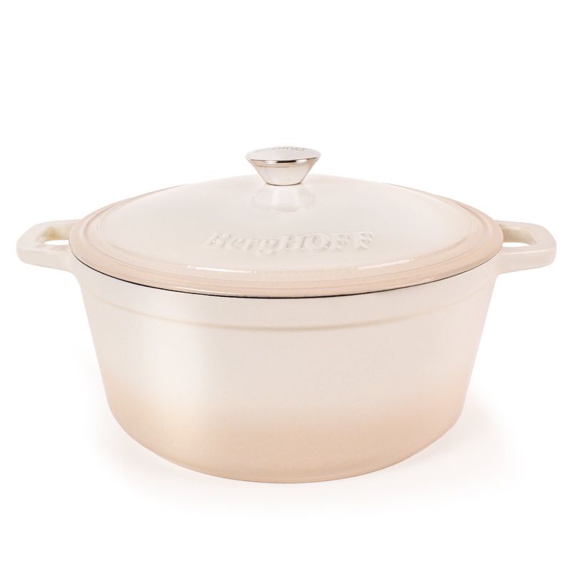 BergHOFF Neo Cast Iron 7qt. Round Dutch Oven 11″ with Lid, Meringue