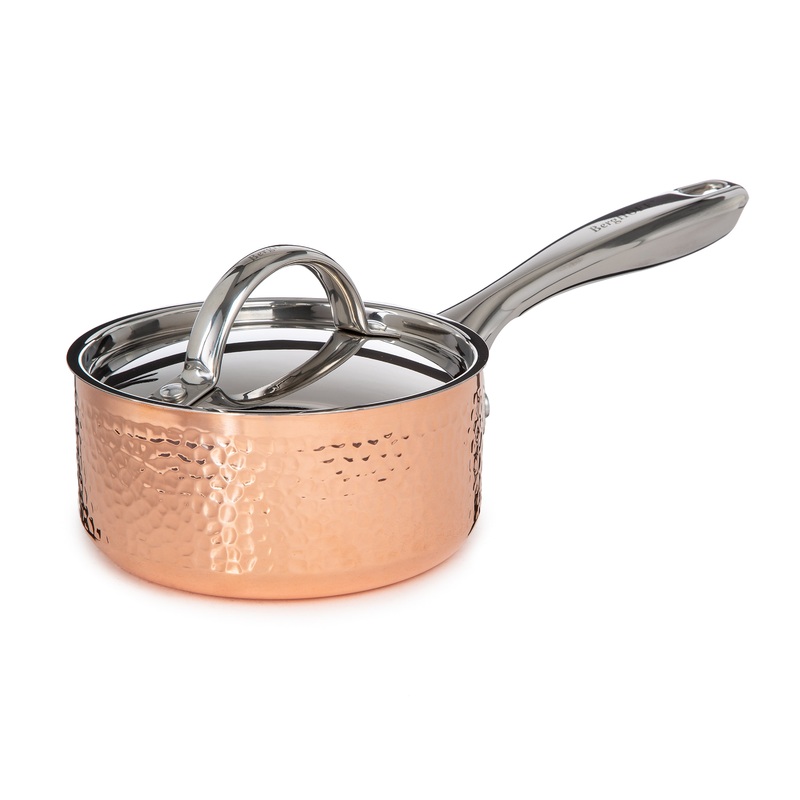 BergHOFF Vintage Tri-Ply Copper 5.5″ Saucepan 1qt. with Lid, Hammered