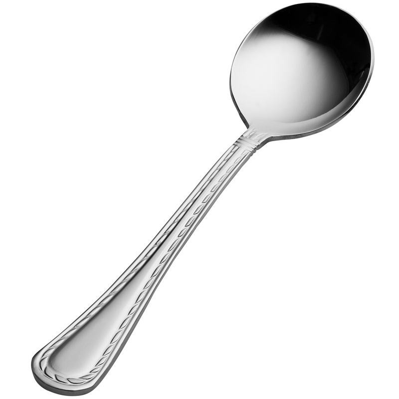 Bon Chef S401 Amore 6 1/16″ 18/10 Extra Heavy Weight Stainless Steel Bouillon Spoon – 12/Pack