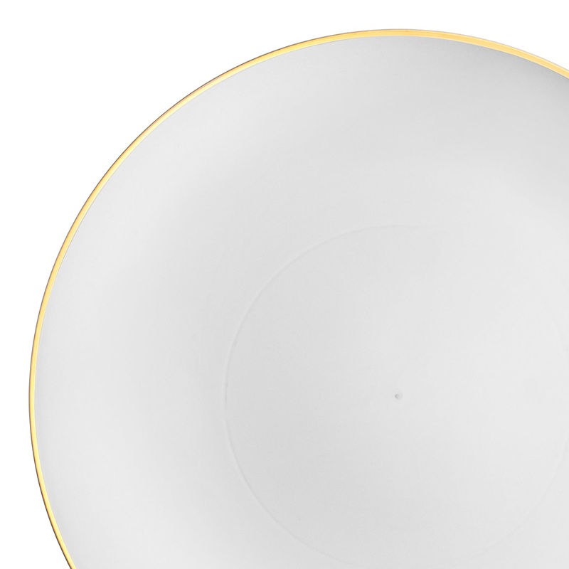 White with Gold Rim Organic Round Disposable Plastic Dinner Plates (10.25″)