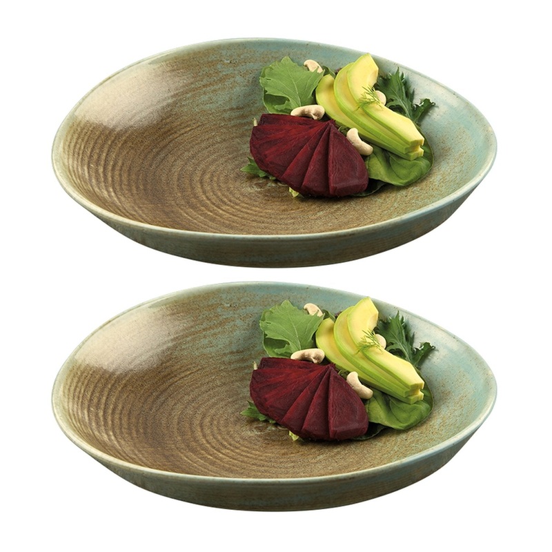 Coral dia.9.75″ h:2.25″ 36 oz. Round Decorated Porcelain Deep Plate (Set of 2)