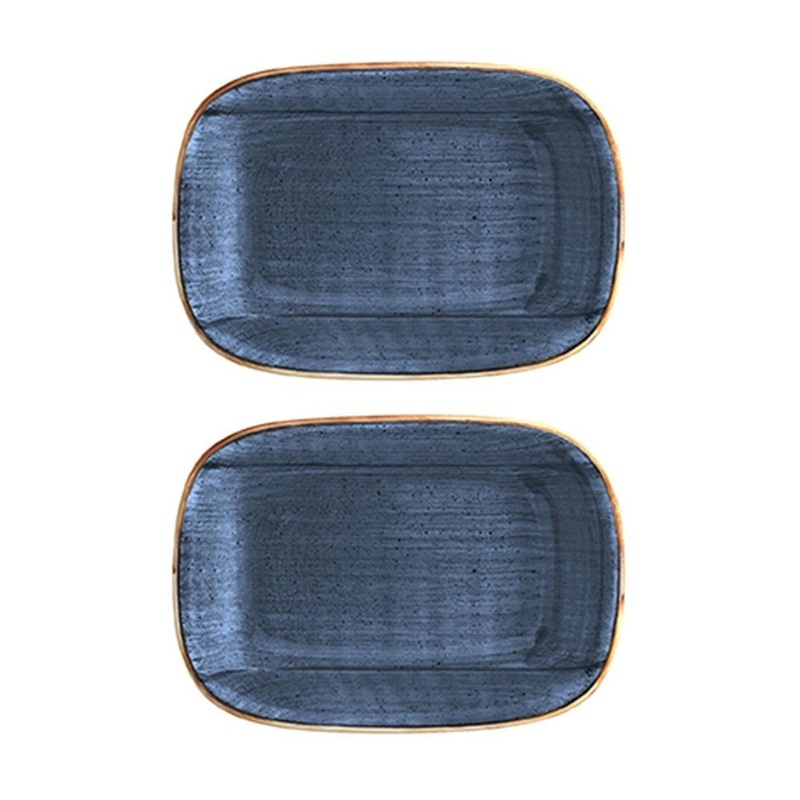 Dusk 5.5″ x 4″ x h:1.25″ 7 oz. Rectangular Blue Porcelain Deep Plate (Set of 2)