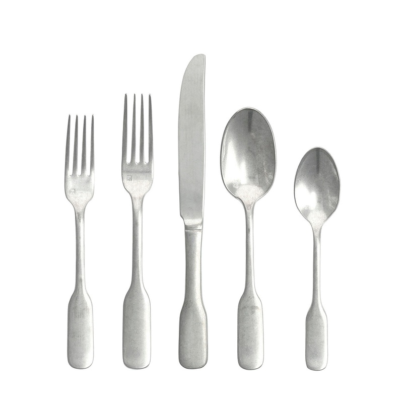 Fortessa Ashton Antiqued Flatware 5 Piece Place Setting, Stainless Steel