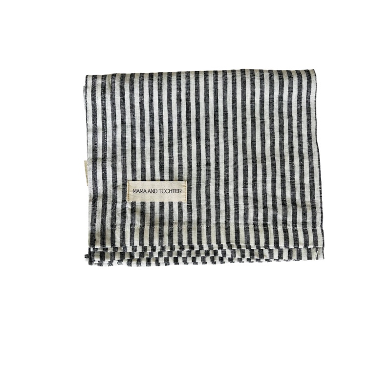 Pure French Linen Tea Towel – Charcoal Pinstripes
