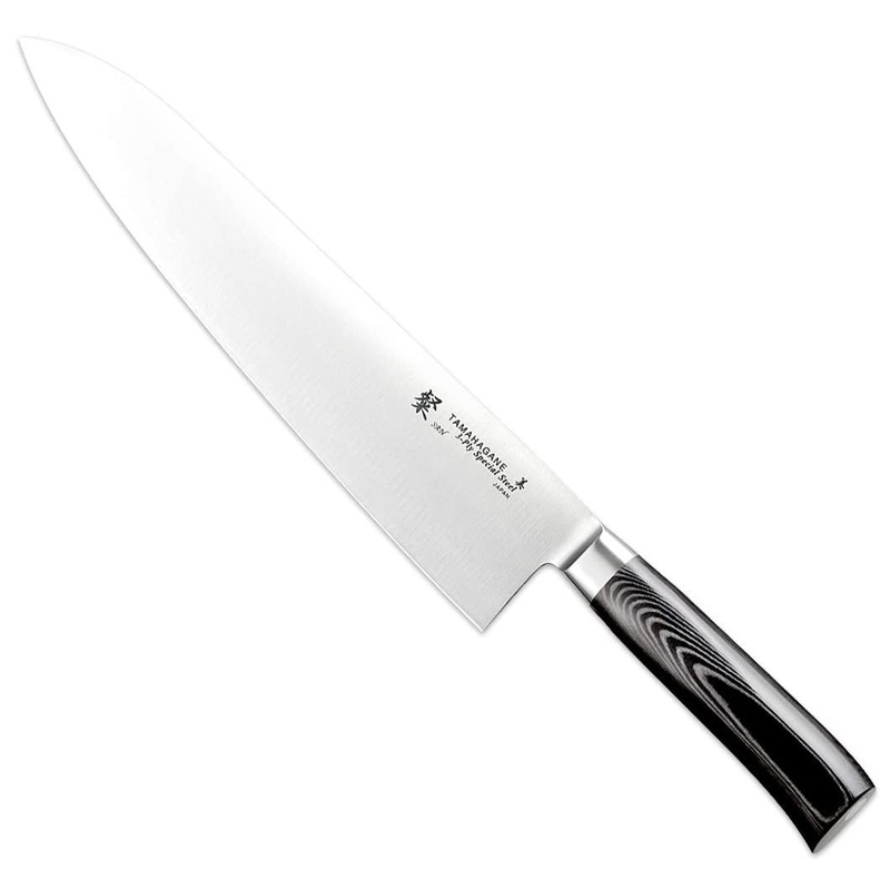 Tamahagane San 3-ply Special Steel Chef’s Knife with Black Mikarta Handle, 10.5-Inches