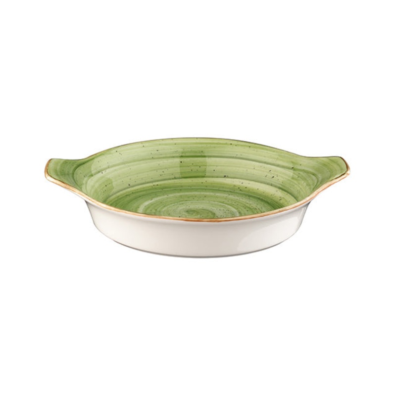 Therapy dia.9.75″ h:1.75″ 25 oz. Round Green Porcelain Oven Dish